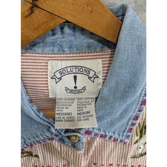 Solutions Original Shirt Women's Medium Red Button Down Top Farm Embroidered VTG - Picture 4 of 10